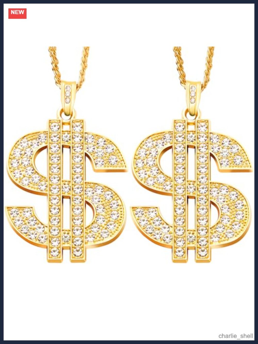 Gold Dollar Sign Costume Chain Necklace Set 2pc Hip Hop Rapper Jewelry